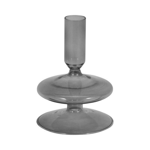 6" Vintage Glass Taper Candle Holder, Smoke