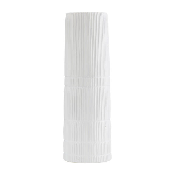 Cer, 18"h Lined Cylinder Vase, White