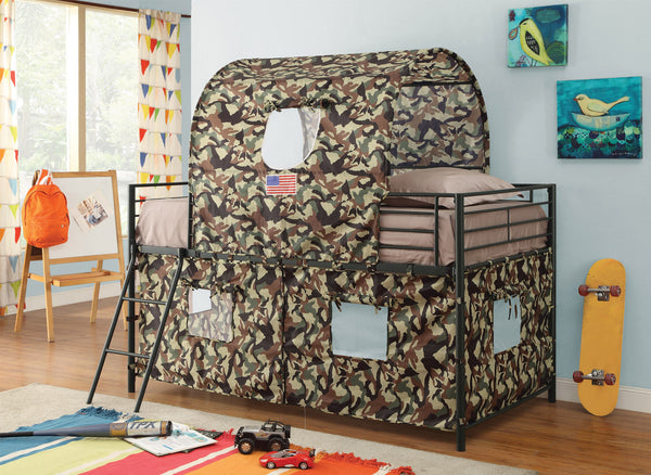 Camouflage Tent Loft Bed with Ladder Army Green