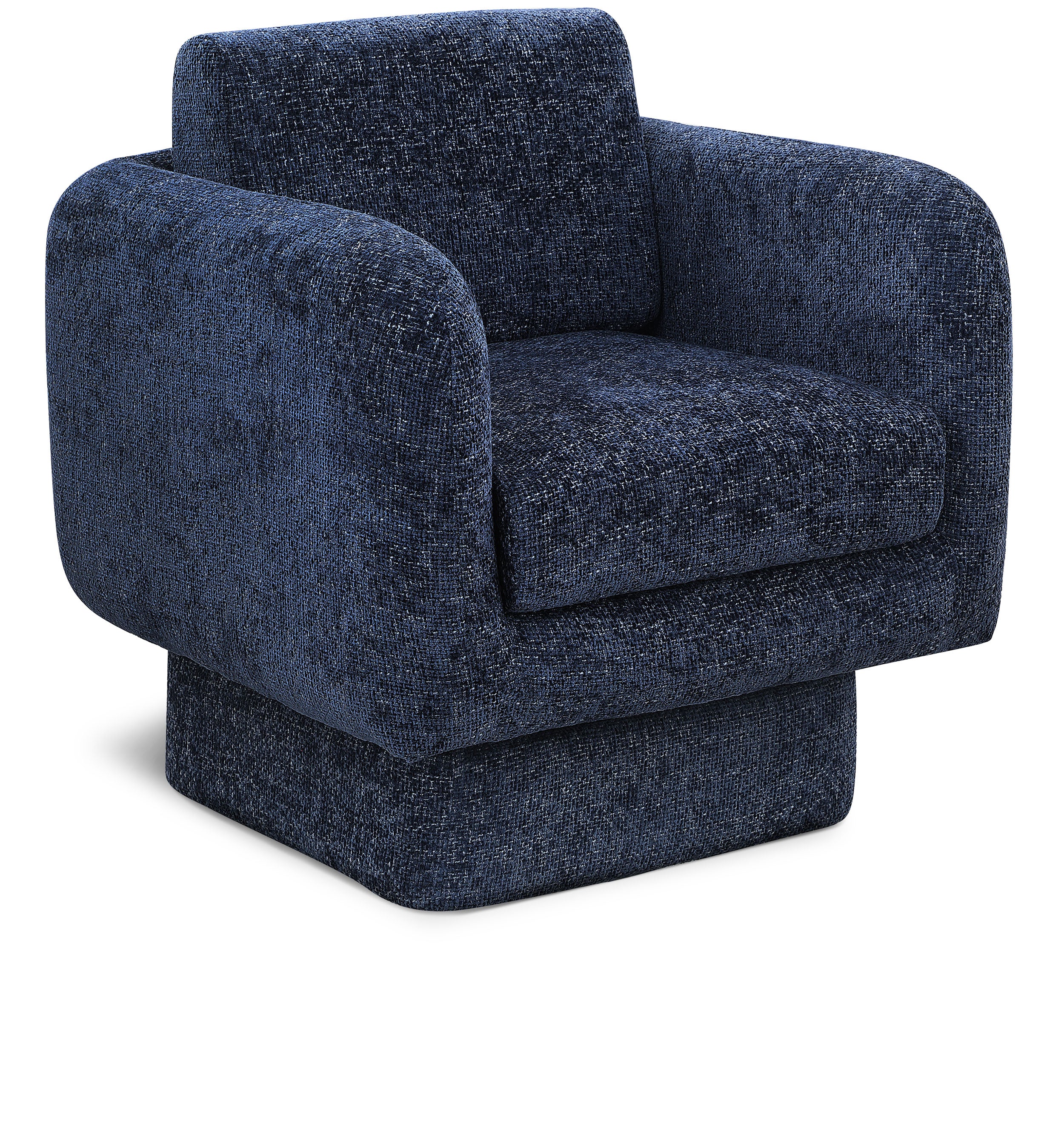 Alessandra Navy Chenille Fabric Swivel Accent Chair