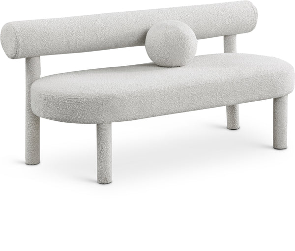 Parlor Cream Boucle Fabric Bench