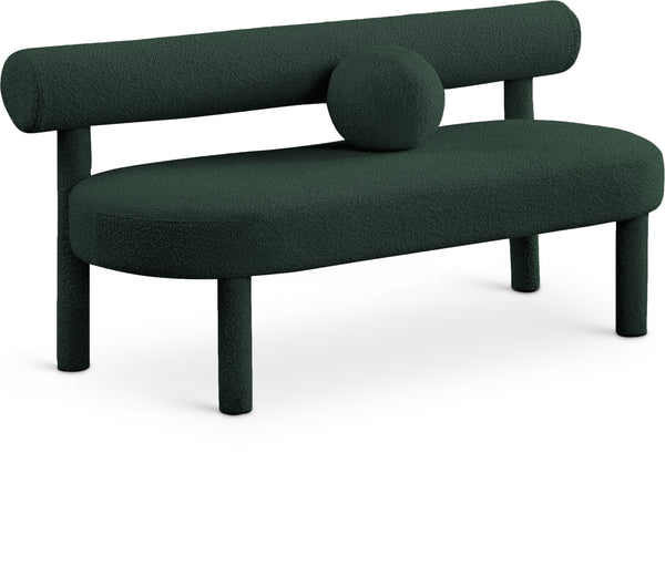 Parlor Green Boucle Fabric Bench