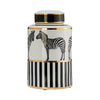 Cer, 12"h Zebra Jar W/ Lid, White/gold