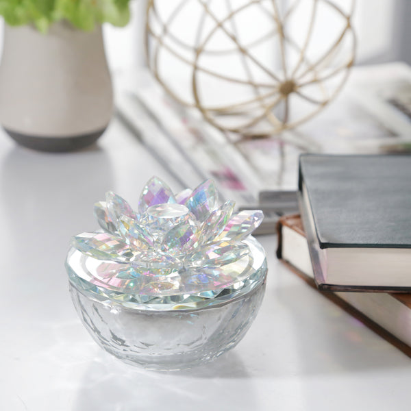 Crystal Lotus 5" Trinket Jar,rainbow