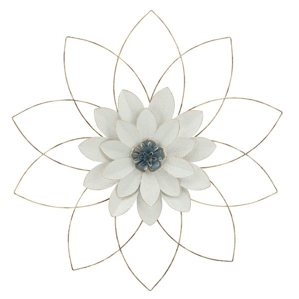 Metal 25" Wall Flower, White/blue, Wb