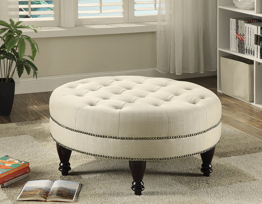 Elchin Round Upholstered Tufted Ottoman Oatmeal