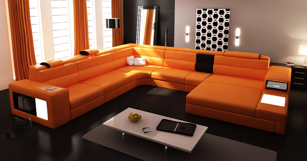 Bonded Leather Polaris Orange Leather Sectional Sofa