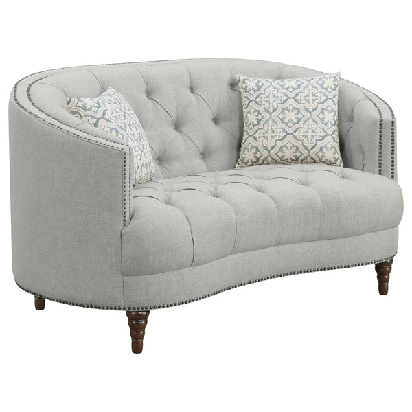 Avonlea Sloped Arm Upholstered Loveseat Trim Grey