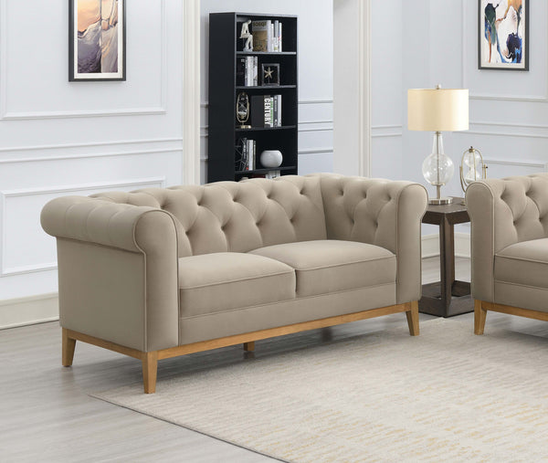 Sandrine Button Tufted Tuxedo Arms Loveseat Camel