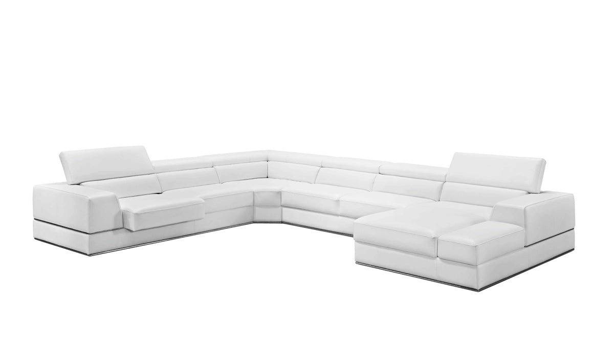 Divani Casa Pella - Modern White Italian Leather U Shaped Sectional Sofa