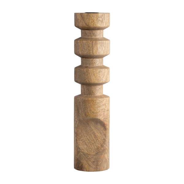 Wood, 14" Stacked Taper Candleholder Natural