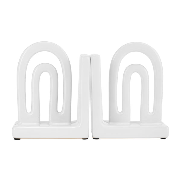 Cer,s/2 6" Arch Bookends, White