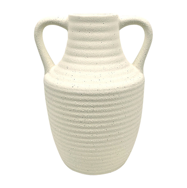 9" Jug Vase W/ Handle Rough Texture, Ivory