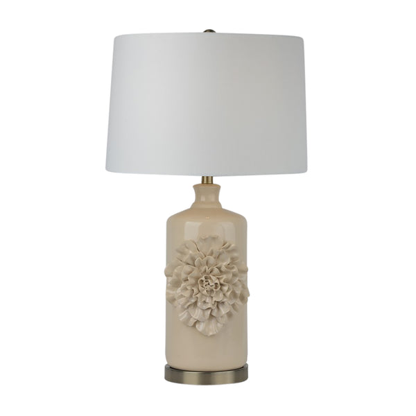 29" Dahlia Flower Applique Table Lamp, Cream/gold