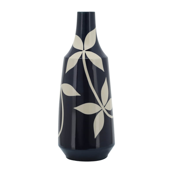 Cer,  19" Leaf Vase, Blue