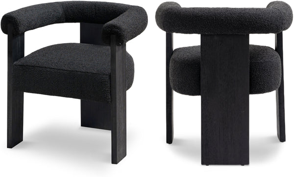 Barrel Black Boucle Fabric Dining Chair