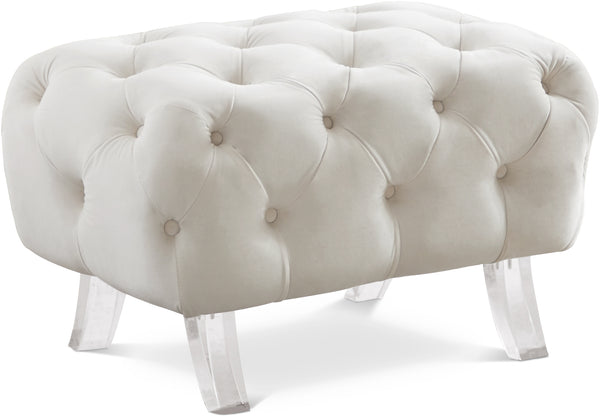 Crescent Cream Velvet Ottoman