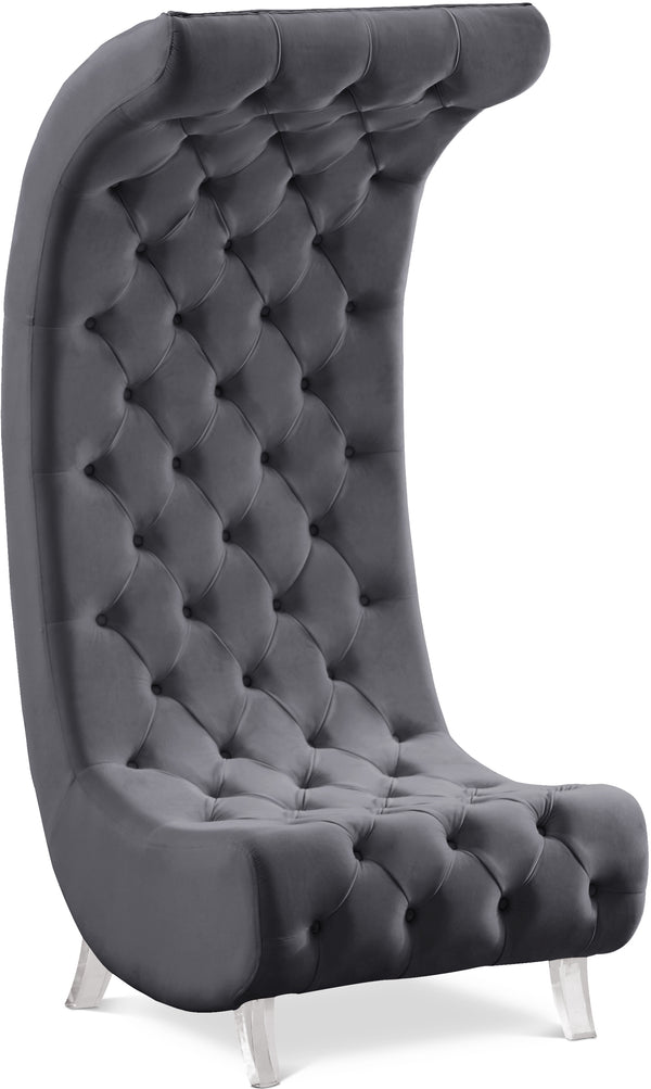 Crescent Grey Velvet Accent Chair