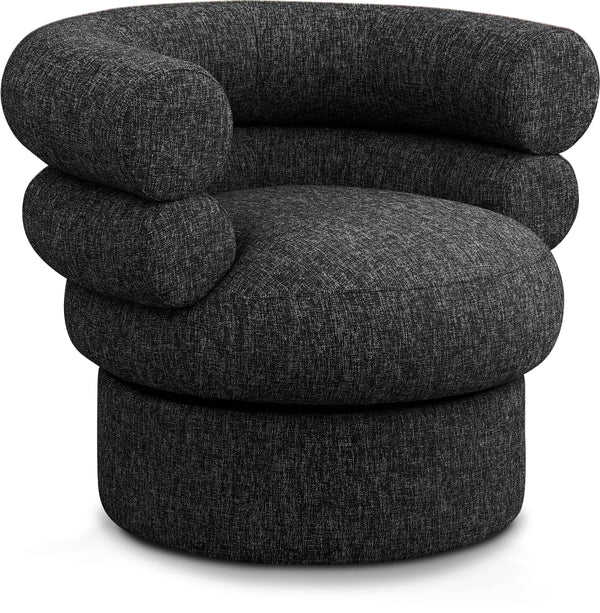 Valentina Black Linen Textured Fabric Accent Swivel Chair