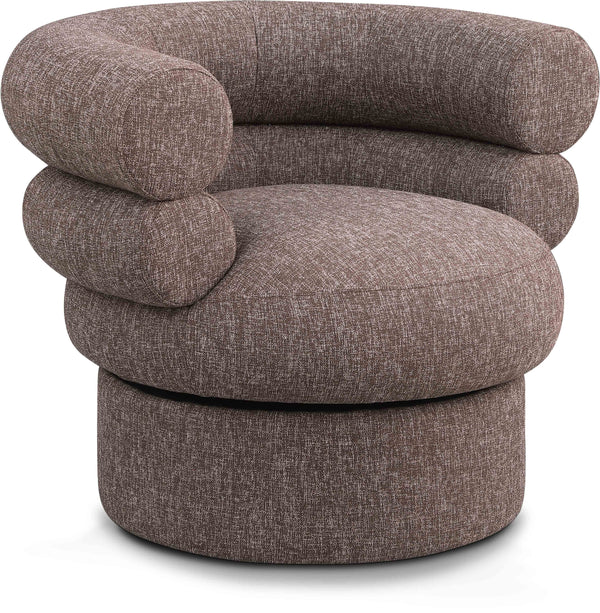 Valentina Brown Linen Textured Fabric Accent Swivel Chair