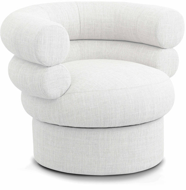 Valentina Cream Linen Textured Fabric Accent Swivel Chair