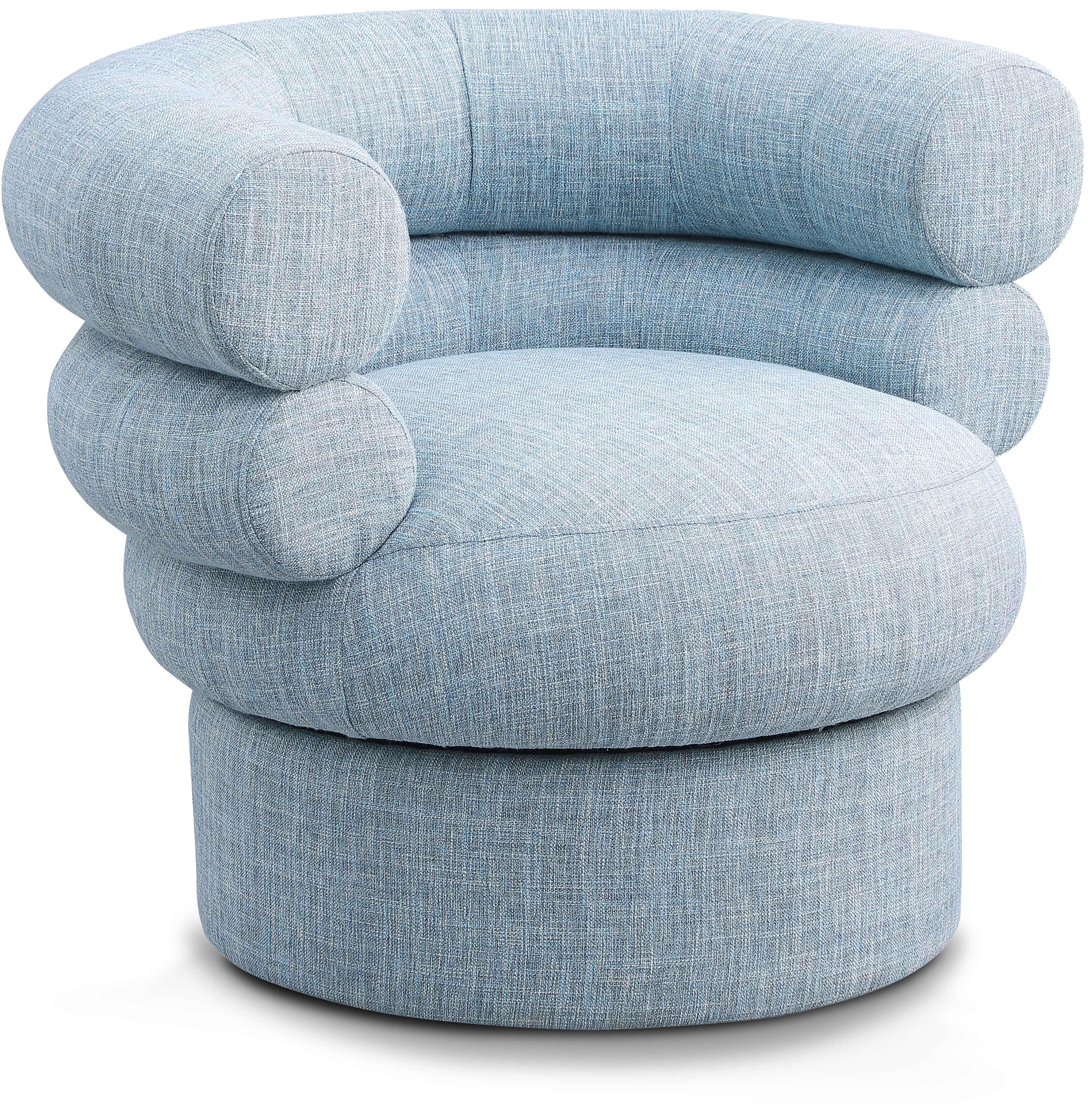 Valentina Light Blue Linen Textured Fabric Accent Swivel Chair