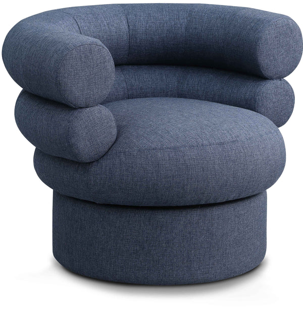 Valentina Dark Navy Linen Textured Fabric Accent Swivel Chair