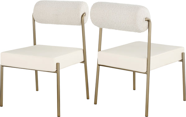 Carly Cream Vegan Leather Seat / Boucle Fabric Back Dining Chair