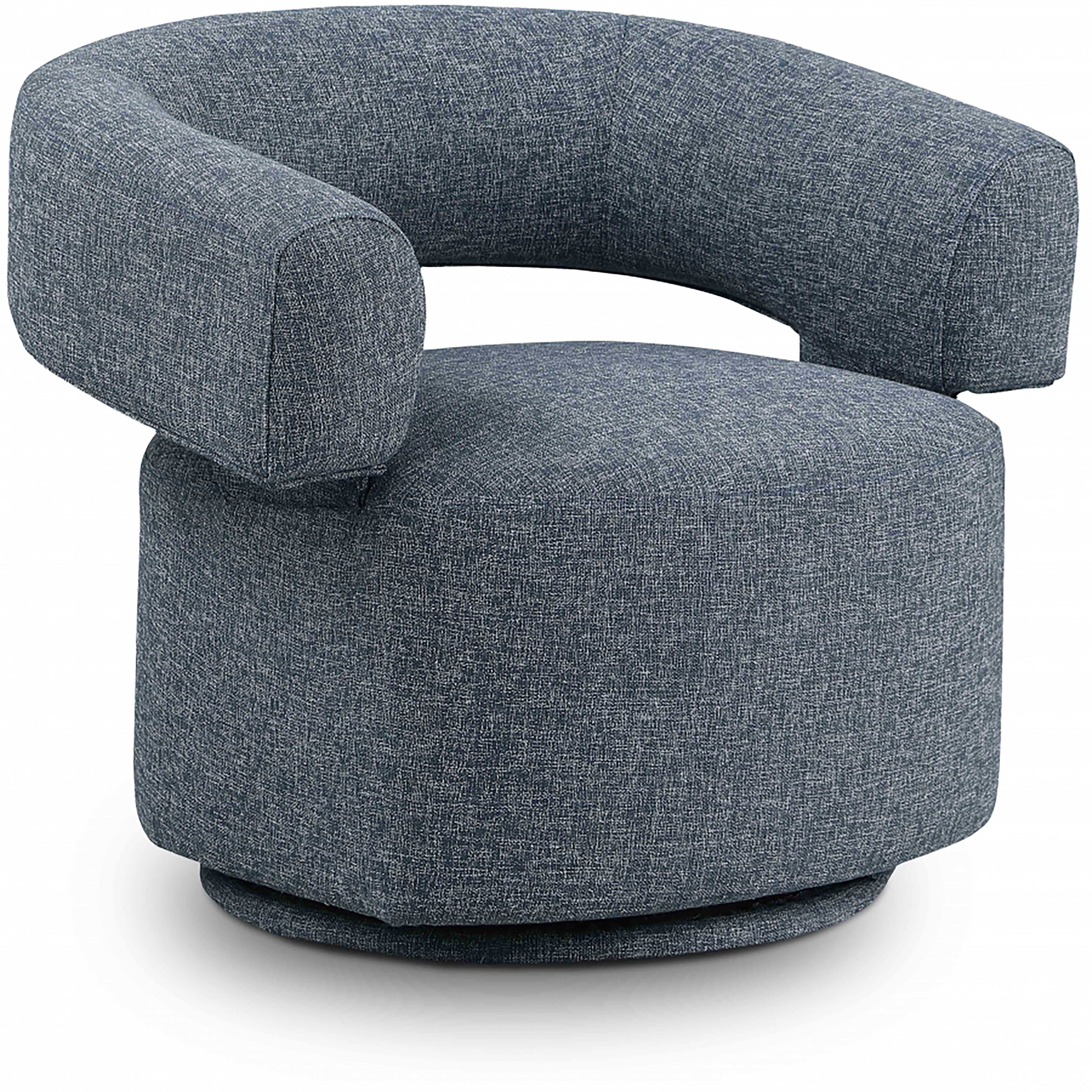 Niya Blue Linen Textured Fabric Swivel Accent Chair