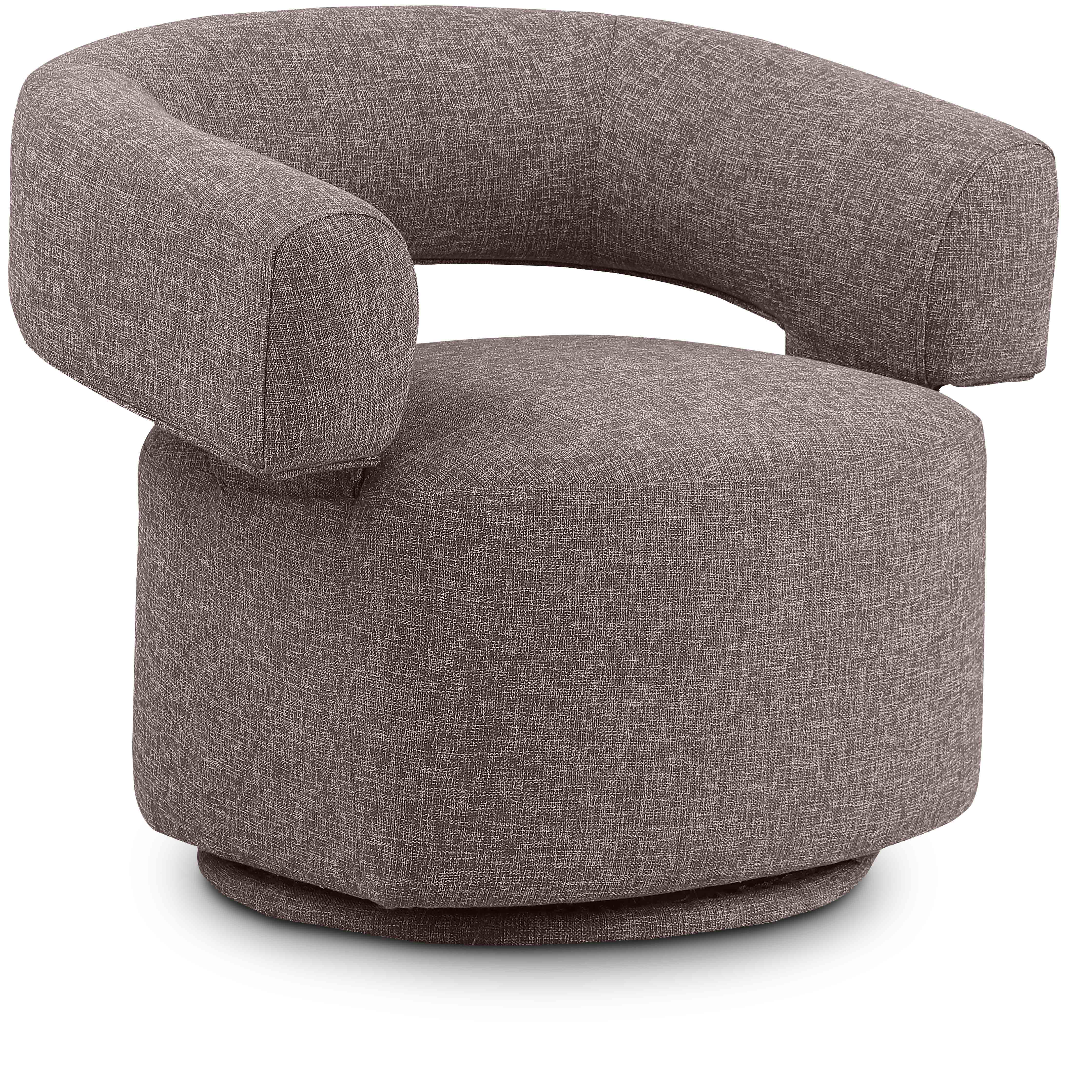 Niya Brown Linen Textured Fabric Swivel Accent Chair