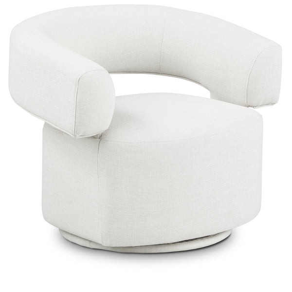 Niya Cream Linen Textured Fabric Swivel Accent Chair