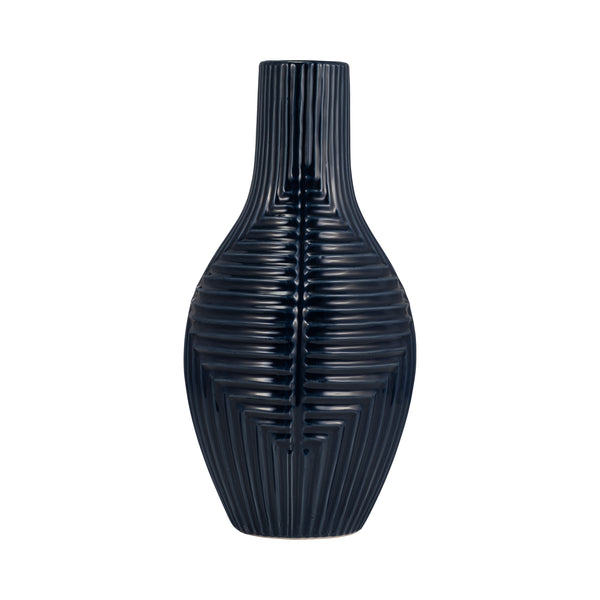 Cer, 16" Tribal Vase, Navy Blue