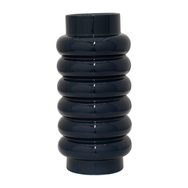 Cer, 16" Ribbed Vase, Navy