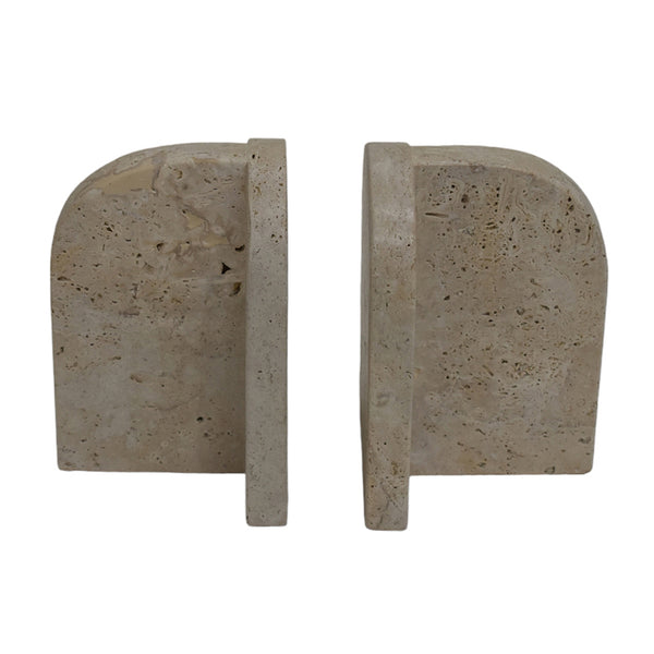 S/2 6" Arched Travertine Bookends, Tan