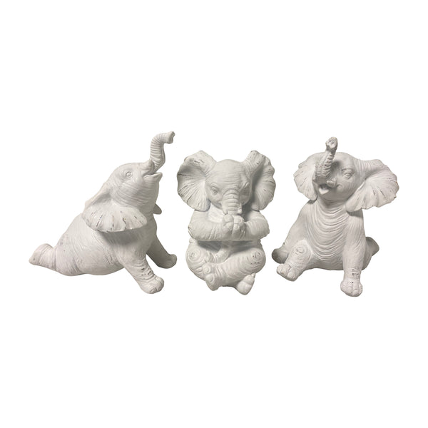 Resin, S/3 6" Stone Look Yoga Elephant, White