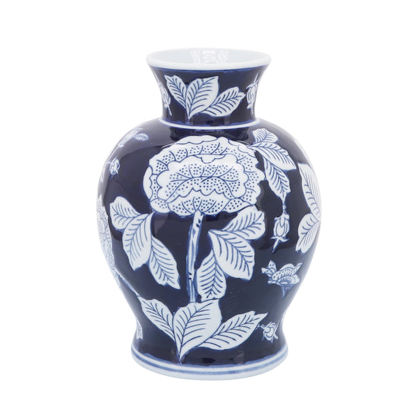 Cer, 9"h Flower Vase, Blue/white