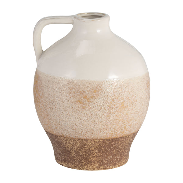 Cer, 9" Jug Vase, White/tan