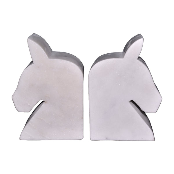 Marble, S/2 6" Horse Head Bookends, White