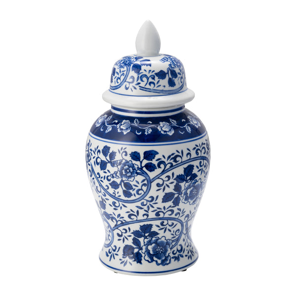 Ec Cer,14" Blue/white Temple Jar