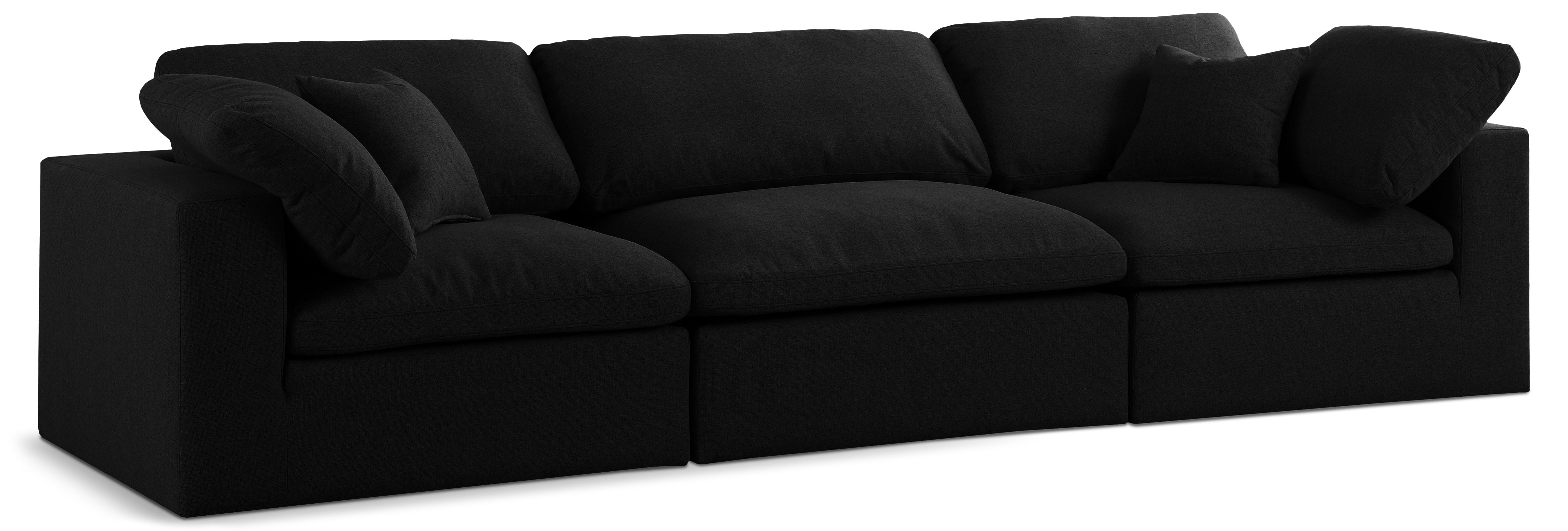 Serene Black Linen Textured Fabric Deluxe Comfort Modular Sofa