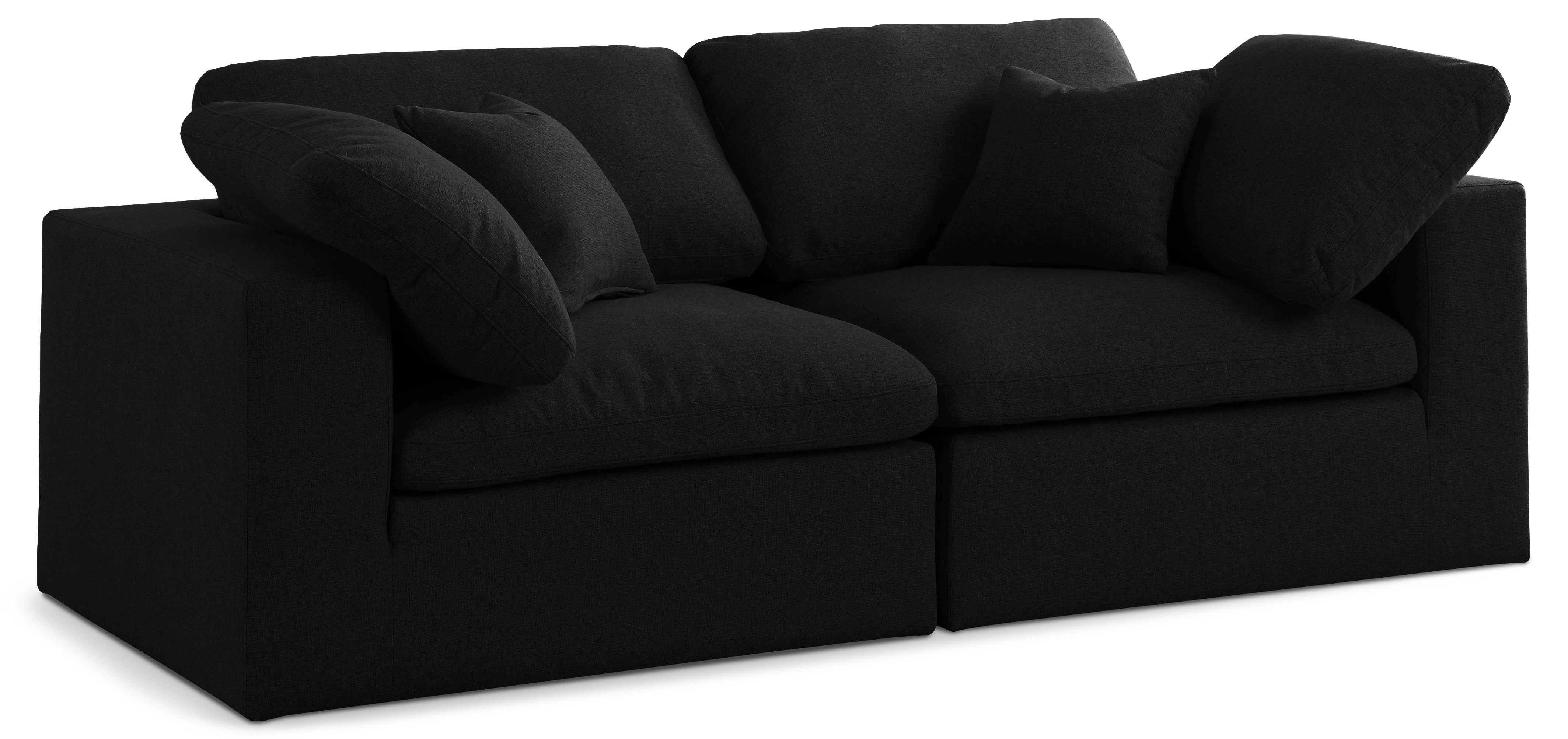 Serene Black Linen Textured Fabric Deluxe Comfort Modular Sofa