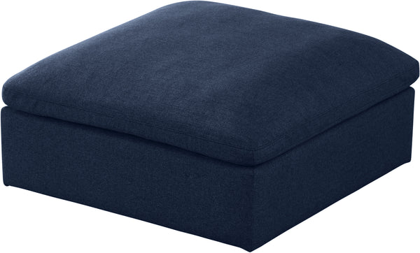 Serene Navy Linen Textured Fabric Deluxe Comfort Modular Ottoman