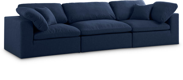 Serene Navy Linen Textured Fabric Deluxe Comfort Modular Sofa