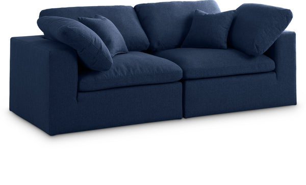 Serene Navy Linen Textured Fabric Deluxe Comfort Modular Sofa