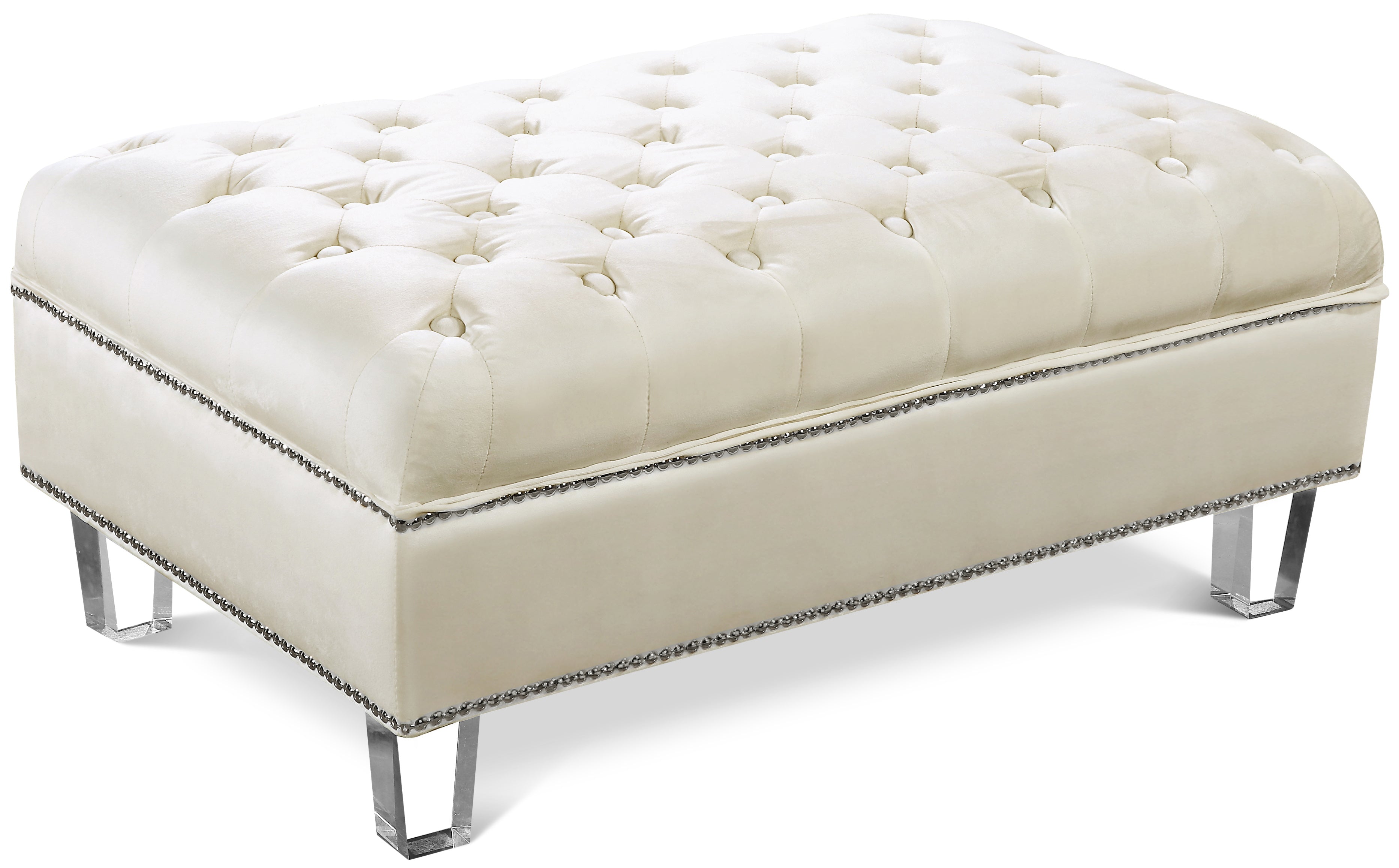 Lucas Cream Velvet Ottoman