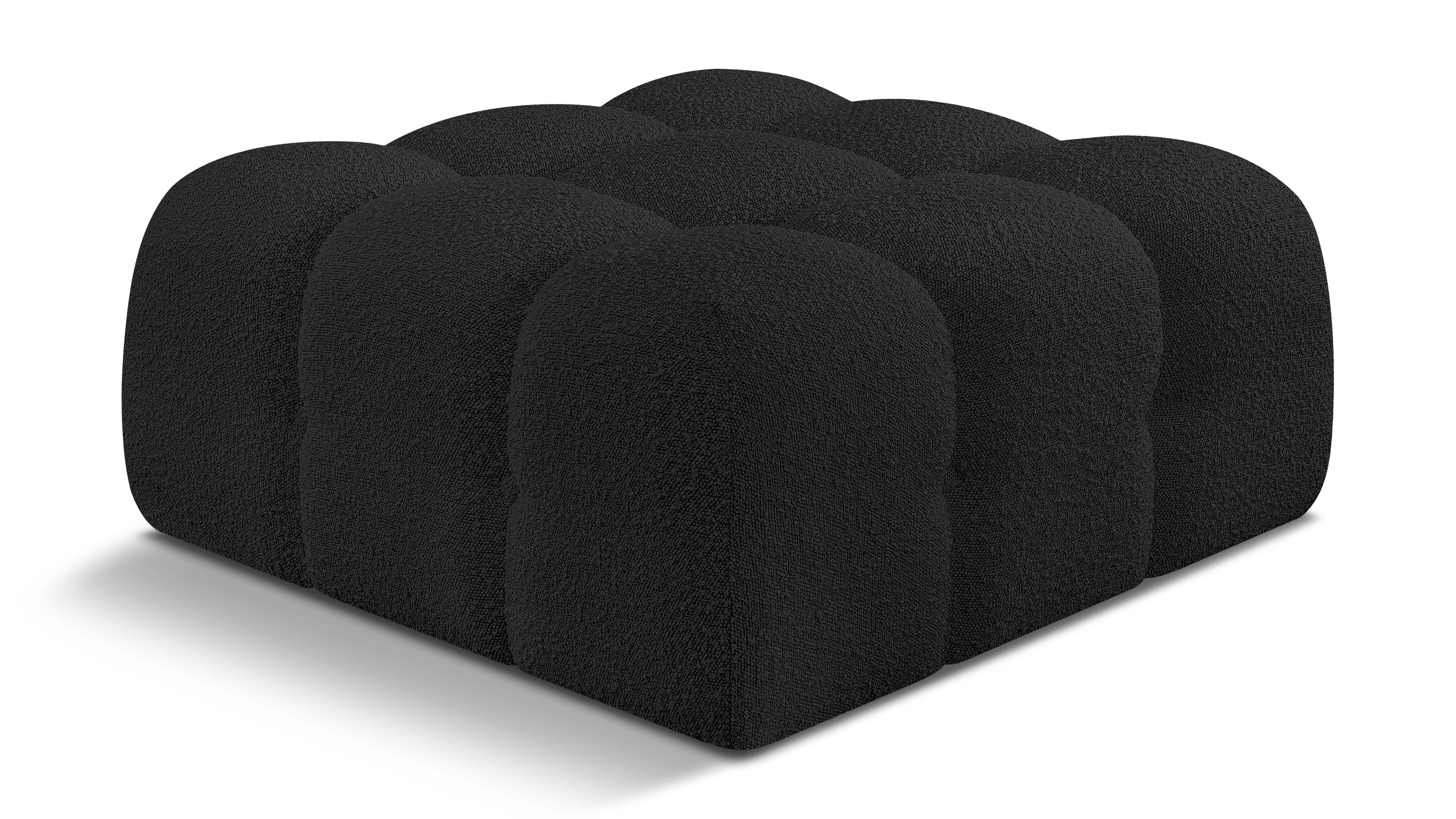 Ames Black Boucle Fabric Ottoman