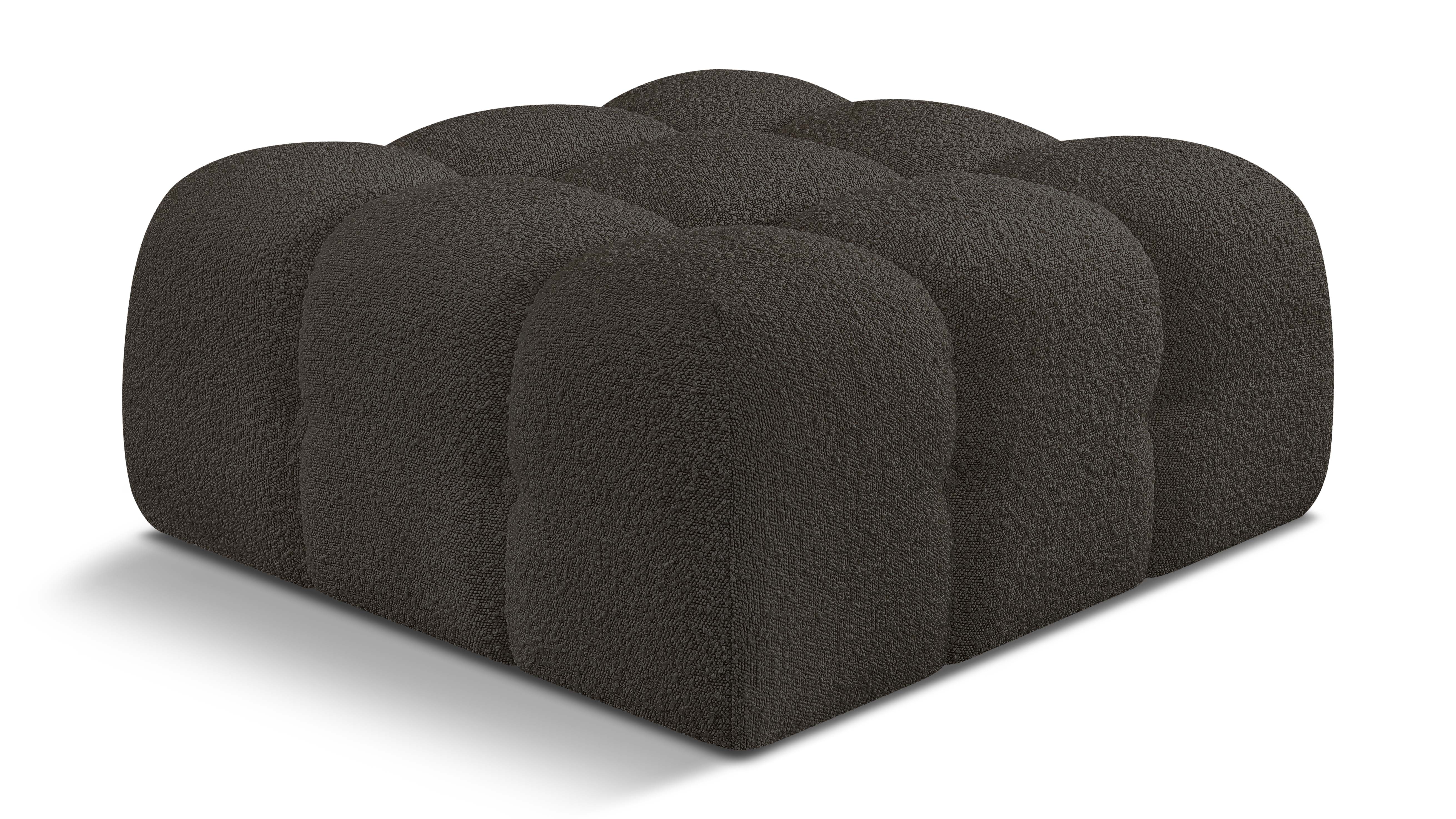 Ames Brown Boucle Fabric Ottoman