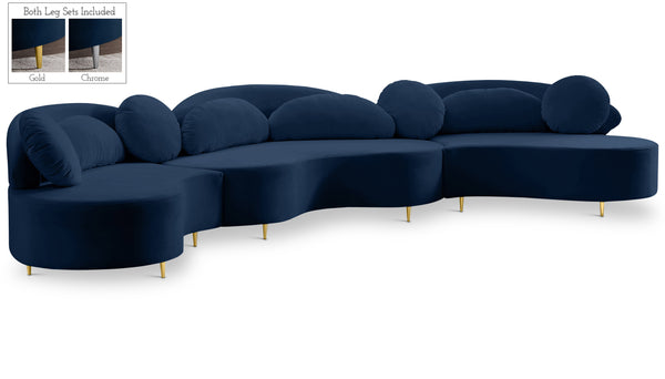 Vivacious Navy Velvet 3pc. Sectional (3 Boxes)