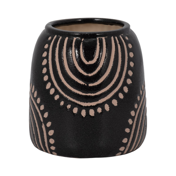 Cer, 6" Tribal Arch Vase, Black/tan