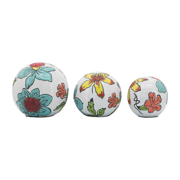 Cer, S/3 4/5/6" Floral Orb, Multi